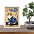 Quadro Decorativo Arte Oriental Gato Kimono 24x18cm - Com Vid