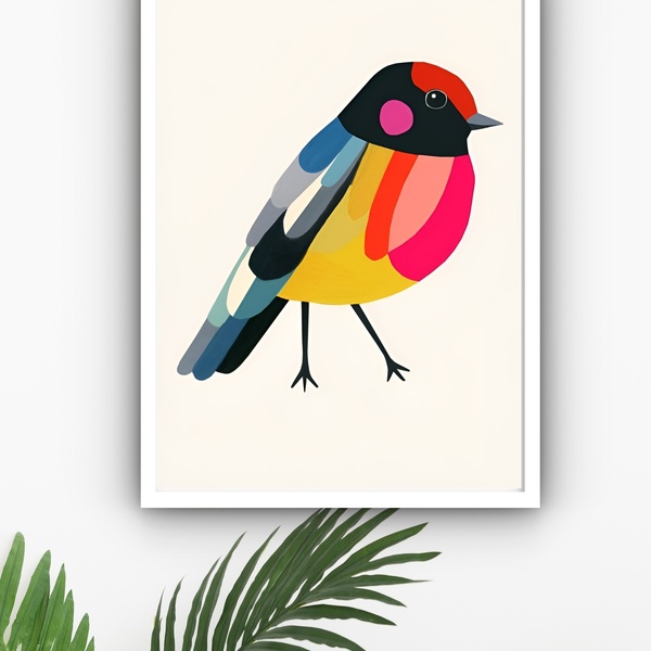 Quadro Decorativo Arte Pássaro Colorido  - 70x50cm Moldura Pr