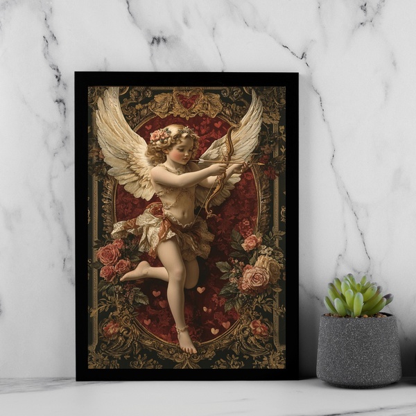 Quadro Decorativo Arte Sacra Anjo Cupido 24x18cm - Com Vidro