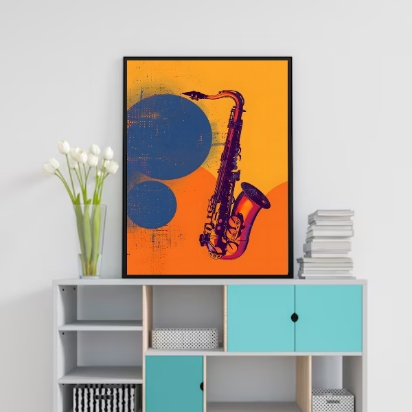 Quadro Decorativo Arte Saxofone 33x24cm Moldura Branca