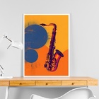 Quadro Decorativo Arte Saxofone 45x34cm - Com Vidro Moldura P