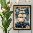 Quadro Decorativo Arte Veleiro Vintage 24x18cm - Com Vidro Mo