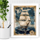 Quadro Decorativo Arte Veleiro Vintage 24x18cm Moldura Preta