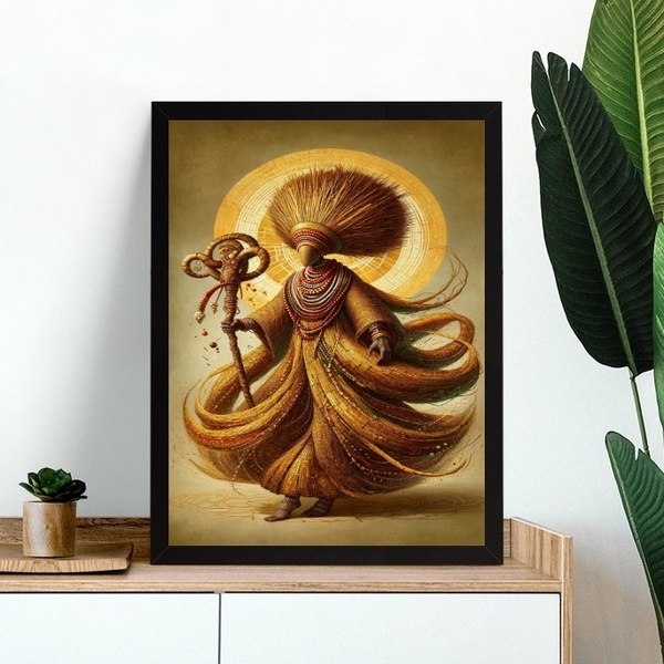 Quadro Decorativo Artístico Obaluaê 45x34cm Moldura Preta