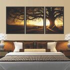 Quadro Decorativo Árvore E Por Do Sol Com Moldura Preta 60x12