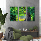 Quadro Decorativo Arvore Verde 3 Peças Para Sala Ou Quarto