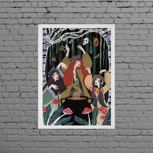 Quadro Decorativo As Três Bruxas 45x34cm Moldura:madeira Bran