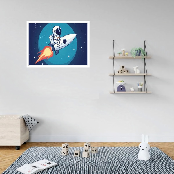 Quadro Decorativo Astronauta Foguete Espaço  - 50x70cm Moldur