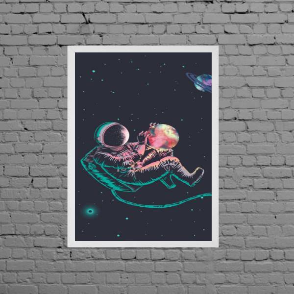 Quadro Decorativo Astronauta Galaxia 24x18cm Moldura:madeira