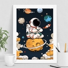 Quadro Decorativo Astronauta Meditando 33x24cm Moldura:madeir