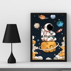 Quadro Decorativo Astronauta Meditando 33x24cm Moldura:madeir