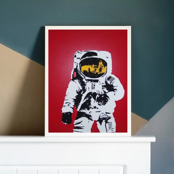 Quadro Decorativo Astronauta Pop Art 45x34cm Moldura:madeira