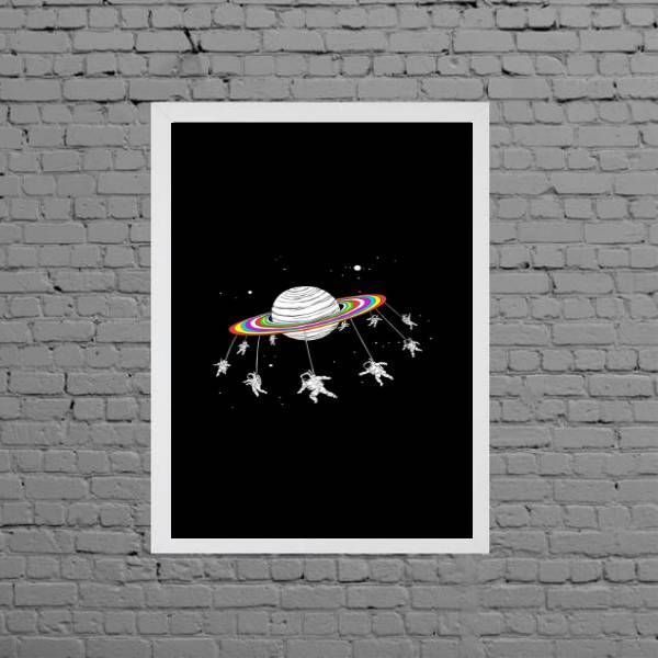 Quadro Decorativo Astronautas Lgbt 24x18cm Moldura:madeira Br