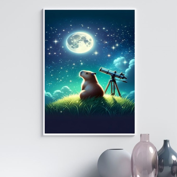 Quadro Decorativo Astronomia - Capivara 24x18cm - Com Vidro M