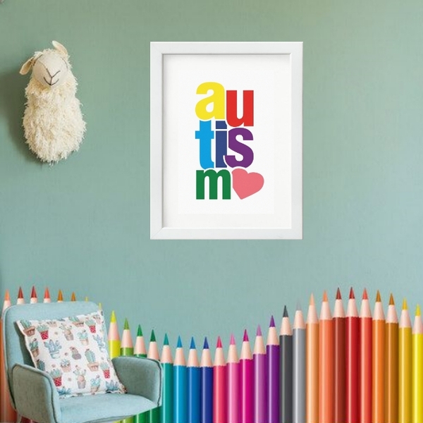 Quadro Decorativo Autismo - 60x48cm Moldura:madeira Branca