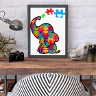 Quadro Decorativo Autismo - Elefantinho 24x18cm Moldura:madei