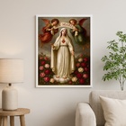 Quadro Decorativo Ave Maria Com Anjos 24x18cm Moldura Branca