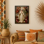 Quadro Decorativo Ave Maria Com Anjos 45x34cm Moldura Branca