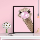 Quadro Decorativo Avestruz Bubble Gum 45x34cm Moldura:madeira