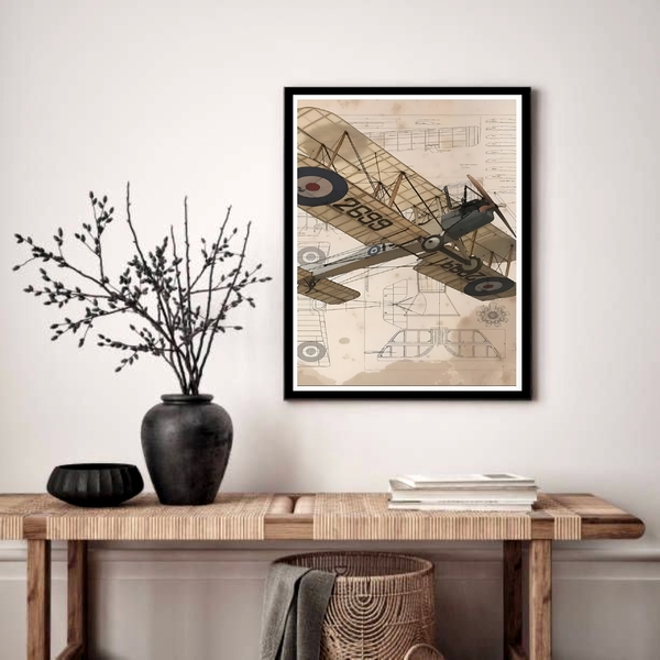 Quadro Decorativo Avião Antigo  - 70x50cm Moldura Branca
