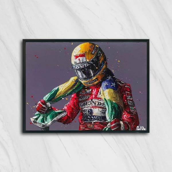 Quadro Decorativo Ayrton Senna Com Bandeira 24x18cm Moldura:m