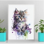 Quadro Decorativo Baby Cat Aquarela 33x24cm - Com Vidro Moldu