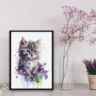 Quadro Decorativo Baby Cat Aquarela 45x34cm - Com Vidro Moldu