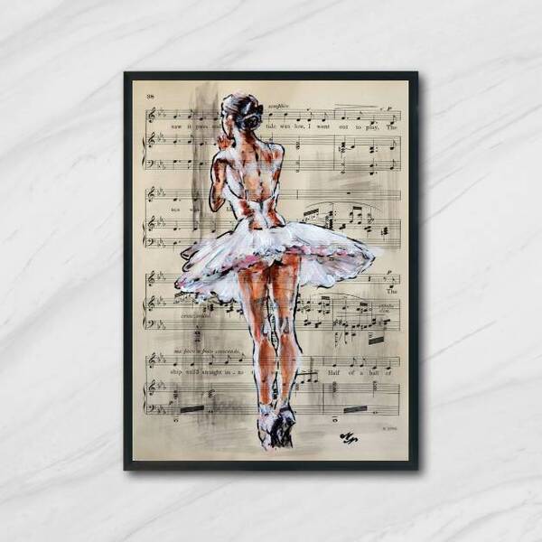 Quadro Decorativo Bailarina E Partitura 24x18cm - Com Vidro M