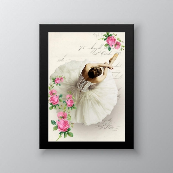 Quadro Decorativo Bailarina Vintage 45x34cm Moldura:madeira P
