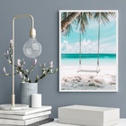Quadro Decorativo Balanço Na Praia 33x24cm - Com Vidro Moldur