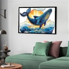 Quadro Decorativo Baleia Azul Sol  - 50x70cm Moldura Preta