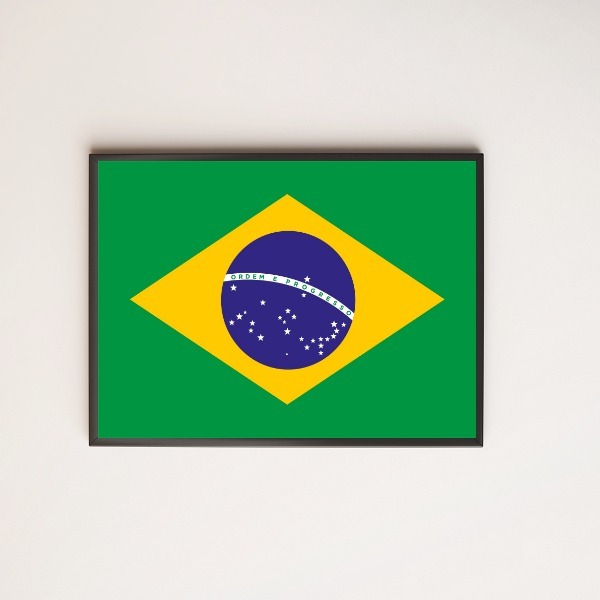 Quadro Decorativo Bandeira Brasil 33x24cm - Com Vidro Moldura
