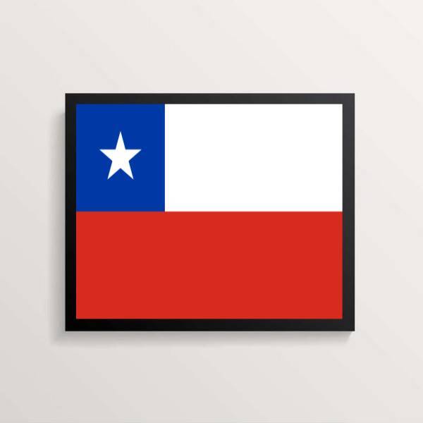 Quadro Decorativo Bandeira Chile 24x18cm Moldura:madeira Preta