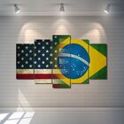 Quadro Decorativo Bandeira Eua E Brasil Para Sala 5 Peças