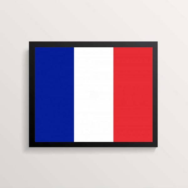 Quadro Decorativo Bandeira França 45x34cm - Com Vidro Moldura