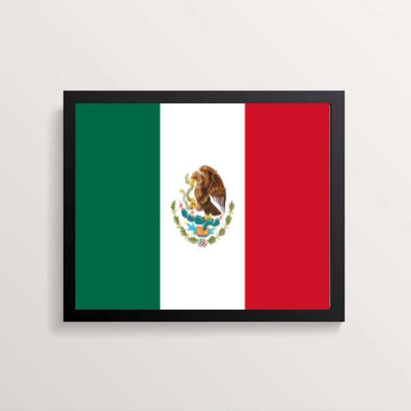 Quadro Decorativo Bandeira México 45x34cm - Com Vidro Moldura