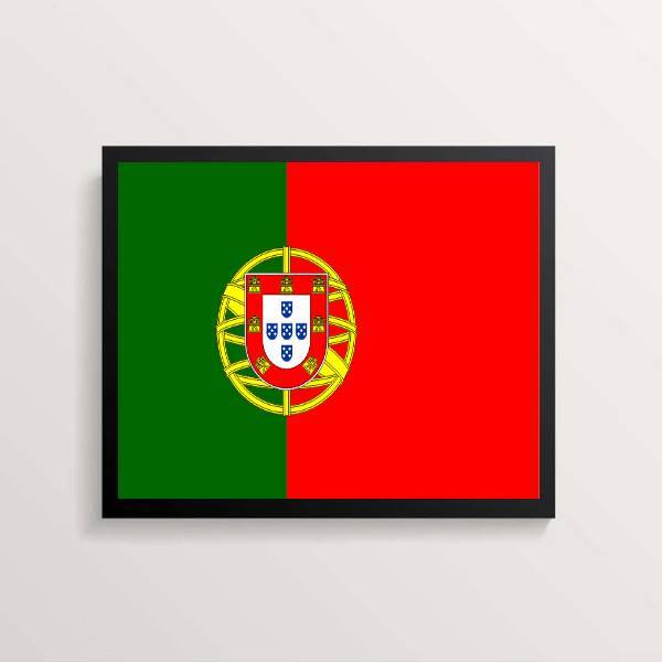 Quadro Decorativo Bandeira Portugal 24x18cm - Com Vidro Moldu
