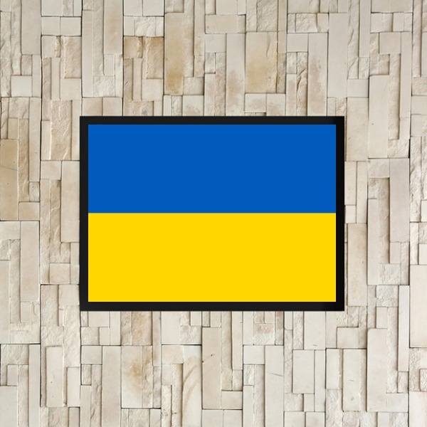 Quadro Decorativo Bandeira Ucrânia 33x24cm Moldura:madeira Br