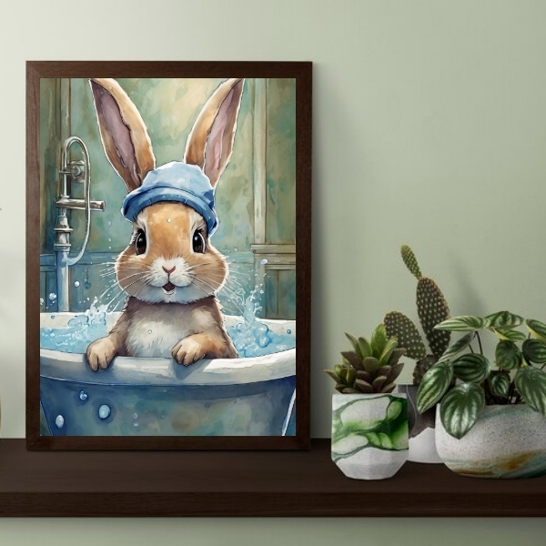 Quadro Decorativo Banheiro - Coelhinha 45x34cm - Com Vidro Mo