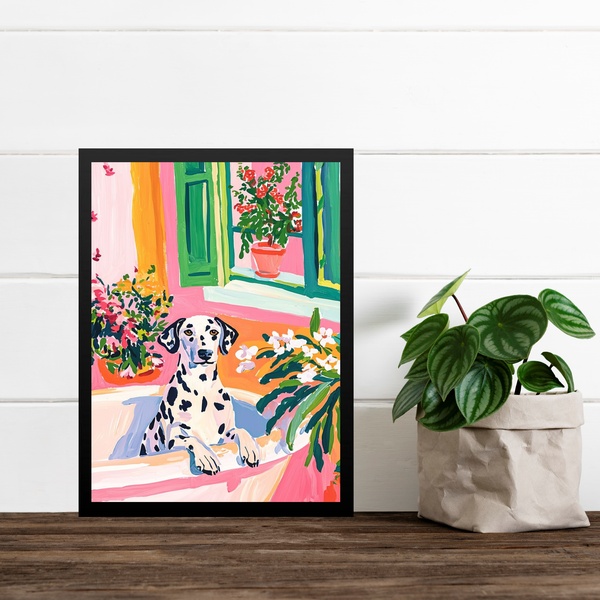 Quadro Decorativo Banheiro Dalmata Flores 33x24cm - Com Vidro