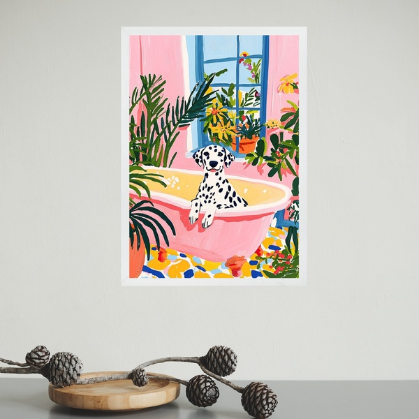 Quadro Decorativo Banheiro Dalmata Na Banheira 24x18cm - Com