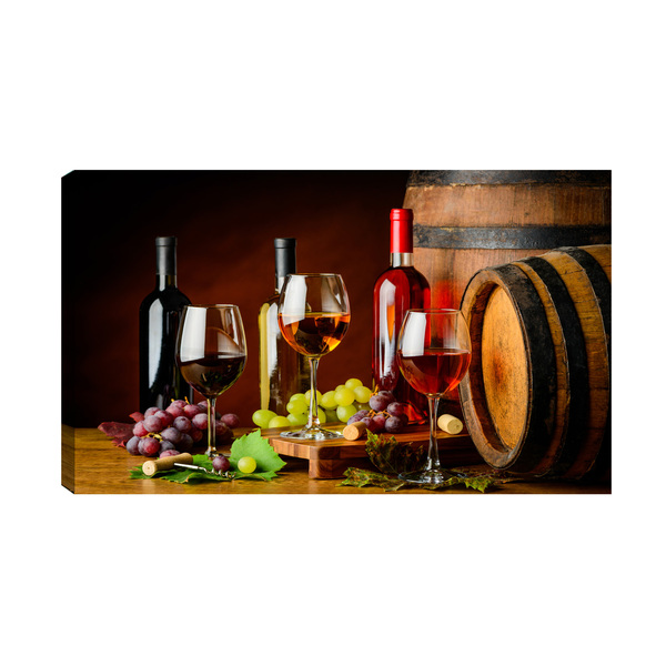 Quadro Decorativo Bar Vinho Taças Uvas Barril 55x100cm