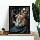 Quadro Decorativo Barbearia - Leão 24x18cm Moldura Branca