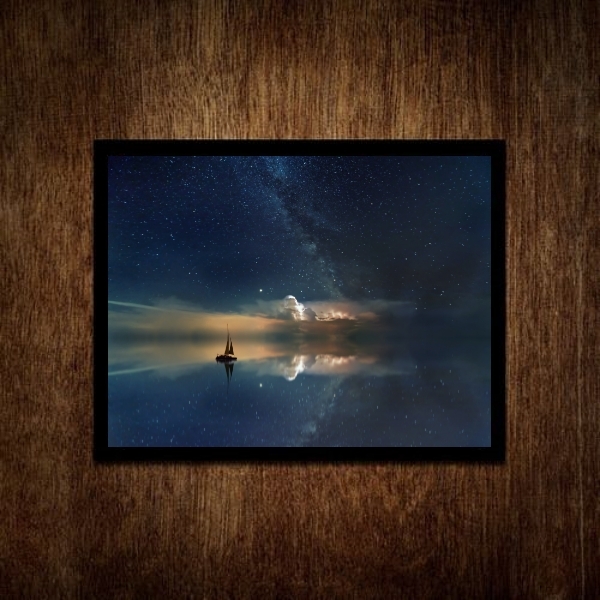 Quadro Decorativo Barco A Deriva- Céu Estrelado 33x24cm - Com