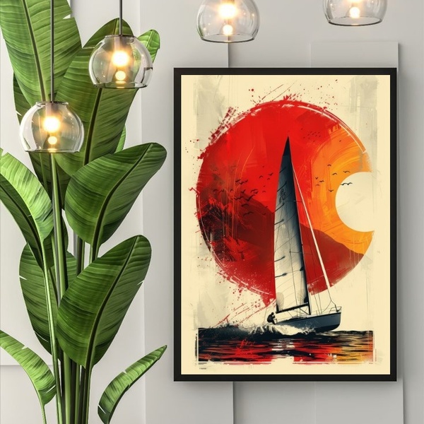 Quadro Decorativo Barco A Vela 45x34cm Moldura Preta