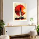 Quadro Decorativo Barco A Vela Ilustração  - 70x50cm Moldura