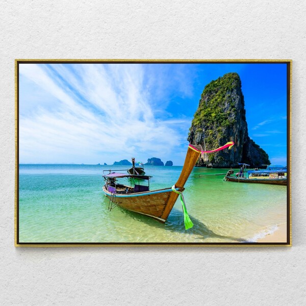 Quadro Decorativo Barco Na Praia De Phra Nang Com Moldura E S