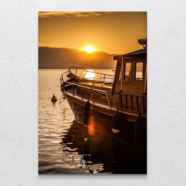 Quadro Decorativo Barco Por Do Sol Sem Moldura E Sem Vidro 80