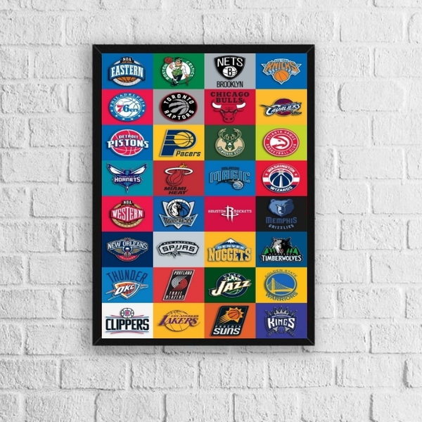 Quadro Decorativo Basquete Logo times 45x34cm - Com Vidro Mol