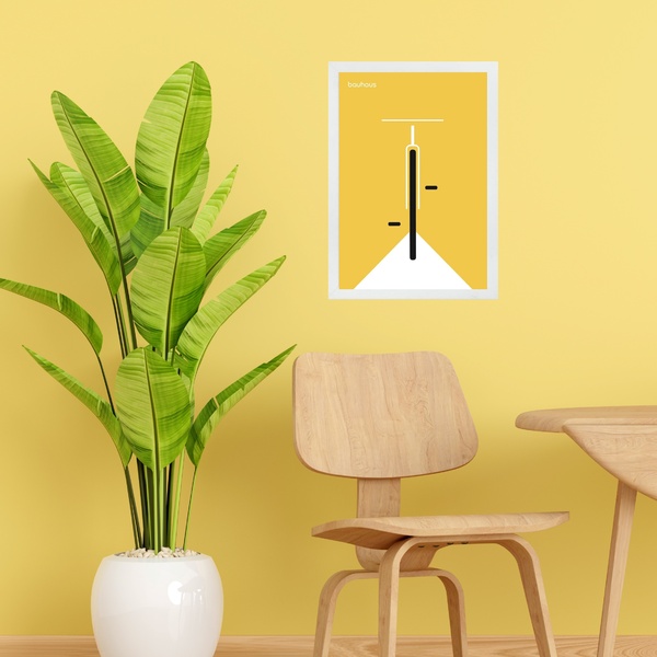 Quadro Decorativo Bauhaus Amarelo - Bicicleta 45x34cm - Com V